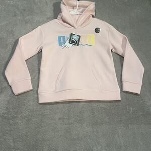 Puma Hoodie Youth Medium Pullover Pastel Pink Glitter Kangaroo Pocket Sweatshirt